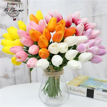 10vnt Dirbtinės Gėlės Nekilnojamojo Touch Tulip Gėlių Puokštė už Vestuves Apdailos Padirbtų Augalų Namo Kambaryje Sodas Šalies Decro