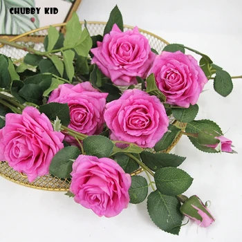 6pcs/daug! nekilnojamojo touch 3 vadovai dirbtinis Alisa rose vestuvių gėlės dekoratyviniai Drėkina jaučiamas ilgą filialas / stiebinės rožės