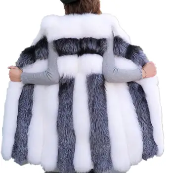 Naujas Sujungimas Lapės Kailio Liemenė, Moterų Žiemos Mados ilgai Dirbtiniais Kailiais Liemenė Liemenė Moteris Plius Dydžio Šiltą Netikrą Fox Fur Coat Paltas Balta