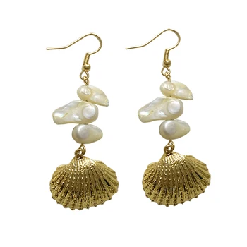 Gėlo vandens baroko Perlų Auskarai Moterims, Ilgai Aukso Cowrie Shell Earings Boho Papuošalai oorbellen pendientes mujer moda aretes