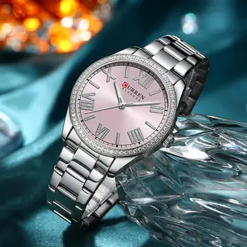 Curren Prabangių Verslo Moterų Laikrodžiai, Sidabro Žavių kalnų krištolas ryšys su Nerūdijančio Plieno Juosta Šviesos Rankas Ponios Laikrodis