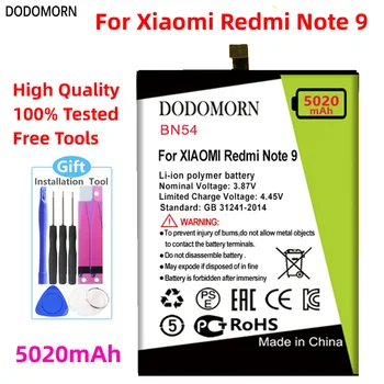 DODOMORN BN54 Baterija XIAOMI Redmi 9 Pastaba Smartphone/Smart Mobilųjį Telefoną Sandėlyje Aukštos Kokybės +Sekimo Numerį Bateria