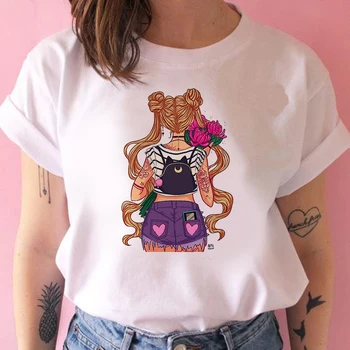 Moterų mados Marškinėlius Animaciją Kačių Spausdinti Moteriški Marškinėliai 90s Estetinės Moteriški Marškinėliai Basic Atsitiktinis Tshirts Viršūnės