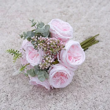 Austin Rožė 12stems Kaklaraištis Pluoštas Dirbtinės Gėlės Valentino Dienai, Vestuvių Puokštė Rankoje Laikydami Rožių Netikrą Gėlių Namų Puošybai