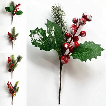 Modeliavimo Pušų spyglių gėlių filialas Kalėdų Pušies Uogų Bell Pinecone Dirbtiniais Pušies Dirbtinių Gėlių Holly Filialai Kalėdų Dekoro