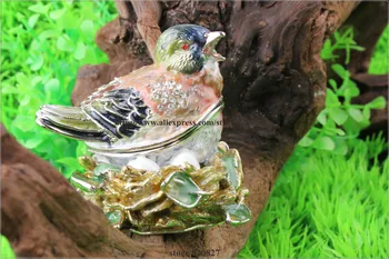 Paukštis Lizdą Dekoratyvinių Papuošalų Dėžutės Lizdą Pakabukas Lauke Brangakmeniais