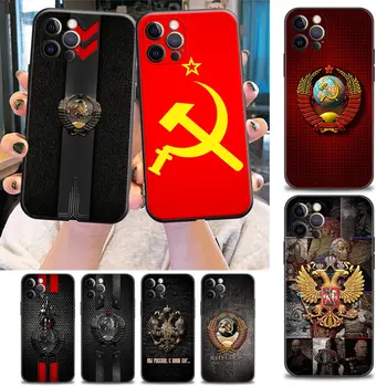 Derliaus SSSR, CCCP Vėliava, Telefono dėklas skirtas iPhone 6 7 8 Plus SE 2020 2022 11 12 13 Pro Max Mini XR X S Atveju Juoda Minkštas Silikoninis Dangtelis