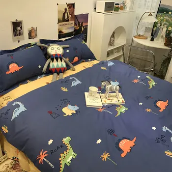 Mielas animacinių filmų dinozaurų patalynės komplektas vaikas paauglių vyras, berniukas,medvilnės twin visą karalienės ir Karaliaus namų tekstilės paklode pagalvės užvalkalą antklodė padengti
