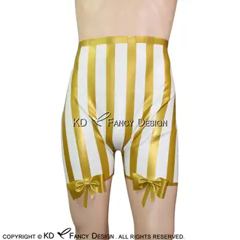 Balta Ir Aukso Apdaila Seksualus Latekso Boksininkas Trumpas Lankai Juostelės Gumos Underwears Kelnės DK-0086