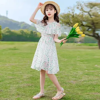 2022 m. Vasarą paaugliams šifono drabužius išjungti peties Mergaičių Suknelė Elegantiškas Šalis akių Princesė paaugliams gėlių Suknelės Vaikai 6 8 10 12 metų