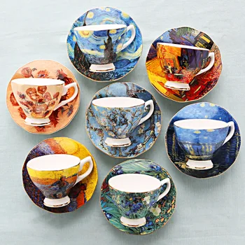 Van Gogh Aliejaus Tapybai Kaulų Kinija Kavos Puodelio Britų Šviesos Prabanga Lėkštė Popietę Arbatos Puodelio Kūrybos Suvenyrų Keramikos Taurė
