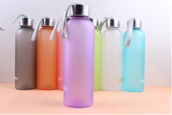 1PC Candy spalva judėjimo patogu FDA Plastikiniai nešiojami matinio stiklo sandariklis vandens butelis su virvelę KB 1360
