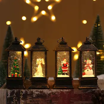 Kalėdų Pasaulyje Žibintas su baterijomis, LED Šviesos, Vandens Lempos Blizgantis Naktį Sniego Atostogų Santa Namuose Kabo O2S9