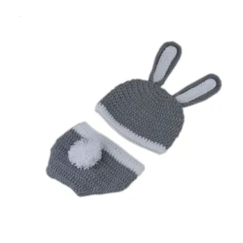 Mielas kūdikių fotografija rekvizitai Pilka Bunny Triušiai megzti vaikams skrybėlę Naujagimio Foto Reikmenys Nėrimo Drabužiai 0-3 mėnesių MZS-16085