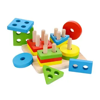Vaikų Keturis-po Geometrinis Modeliavimas Blokai MontessoriToys Macaron JigsawPuzzle Mokymo priemones Vaikų Mediniai Žaislai