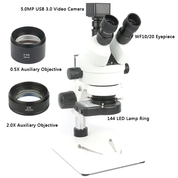USB 3.0 Didelio Greičio 5MP 1080P Vaizdo Kamera, 3,5 X-90X Trinokulinis Stereo Mikroskopas vienu metu-Židinio Nuolat Zoom 144 LED Šviesos