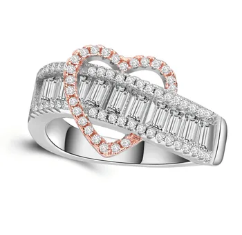 Širdies Formos Stumti Cirkonis Gėlių Vestuvinį Žiedą, Moterims, Dviejų atspalvių Micro-inkrustacijos Gręžimo Modeliavimas Papuošalai Žiedas Vestuvinis Žiedas