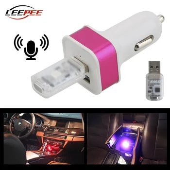 RGB Automobilio LED USB Šviesos Nuotaika Aplinkos Lempos Adapteris Balso Touch Kontrolė, 4x4, Automobilių Priedai, Automobilių Apdailos Interjeras