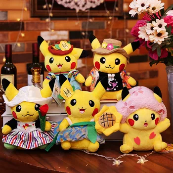 Pokemon Japonijos animacinių filmų mielas pet cross-dressing Pikachu dollPlush žaislas vaikų žaislai atostogų gimtadienio dovana