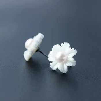Auskarai mados mažų šviežių moliuskų gėlės natūralių gėlavandenių perlų auskarai moterų moterims