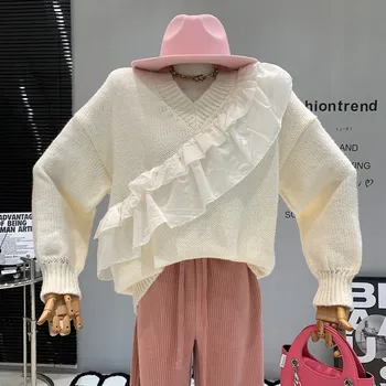 Nauji moteriški Drabužiai 2022 M. Rudens Derliaus apvalios kaklo, pynimas megztiniai, marškinėliai megztinis prarasti dizainas Viršų
