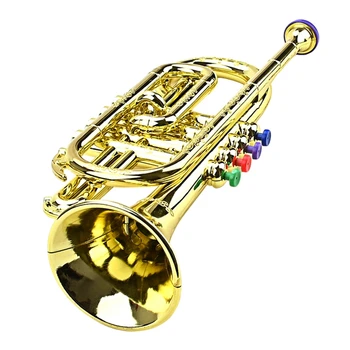 Trimitas Vaikų Muzikos Švietimo Žaislas Pučiamųjų Instrumentų ABS Aukso Ragą Su 4 Spalvoti Mygtukai Vaikams