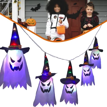 1Set Haunted House Prop Siaubo Lempos Ragana Skrybėlės Helovinas Žibintai String Dvasios LED Šalies Pakabukas Kieme Apdailos Kambarį Dekoro