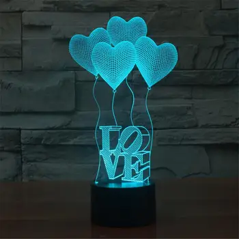 3D lempa su Gimtadieniu Dovana Meilės Balionai širdelės formos Balionas LED Nakties Šviesos Dekoratyvinis Stalo Lempa Valentino Diena Dovana