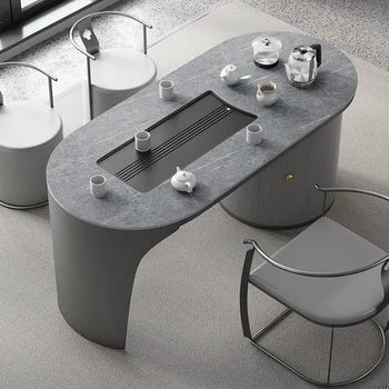 Modernios šviesos prabanga didelio akmens plokštės arbatos stalas ir kėdė derinys home office indukcinės viryklės Kung Fu arbatos priėmimo stalo arbata m