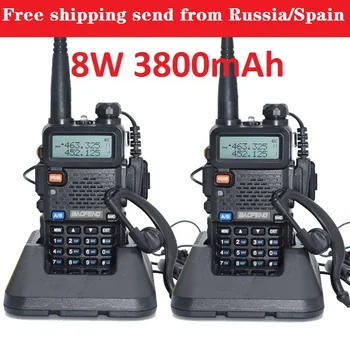 2vnt 5W/8W radijo baofeng uv-5r baterija 3800mAh walkie talkie du būdu radijo VHF UHF dual band nešiojama cb radijo comunicador
