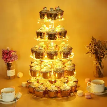 5 Pakopų Pyragas Plokštės Stovėti LED Šviesos Eilutę Cupcake Turėtojas Akrilo Cupcake Stendas Turėtojas Vestuves Apdailos Tortas Įrankis
