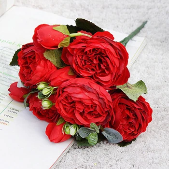 1 Krūva Europos Dirbtinių Rožių Dekoratyvinės Šilko Šalis netikrą Gėlės Rausvos Rožės Namų Hotel dekoro 
