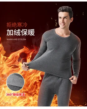 Aukštos Kokybės Žieminiai, vyriški Šilumos Apatiniai Apvalios Kaklo Long Sleeve T-Shirt Slim Kelnės Rinkinys
