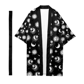 Vyrai, Japonijos tradicinių etninių ilgai kimono megztinis moterų kimono mėnulio, žvaigždėtas dangus modelis kimono marškinėliai yukata striukė