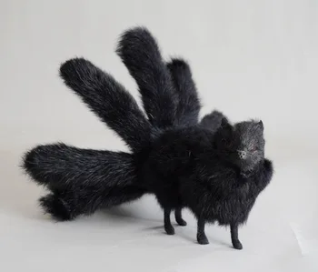naujas modeliavimo fox žaislas plastikiniai&fur real life devynių uodegų black fox lėlės dovana, apie 30x12.5cm