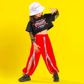 Vaikai Kietas Hip-Hop Komplektus Palaidinukė Pasėlių Top Juoda Nėrinių Marškinėliai Padalinta Kelnės Mergaitėms Karnavalas Džiazo Šokio Kostiumas Dėvėti Drabužiai