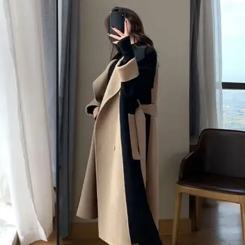 Stilingų Moterų Žiemos Paltai Ilgai Stiliaus Lady Kailis dvieiliai Kontrasto Spalvų Prarasti Lady Kailis Išlaikyti Šiltas