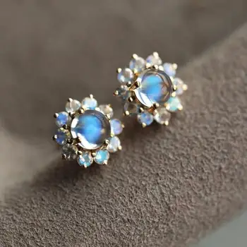 Originalus naujo dizaino sidabro inkrustacijos mėlyna kristalų gėlių formos auskarai ponios papuošalai išskirtinį šalies vestuvių priedai