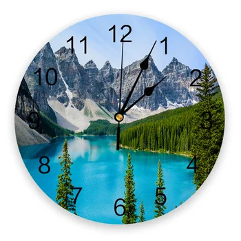 Kanada Ežero Kraštovaizdžio Roko Kalnų Viršūnės, Medžiai Modernaus Dizaino Sieninis Laikrodis Kambarį Apdaila Laikrodis Išjungti Sienos Žiūrėti Namų Dekoro