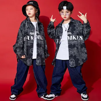 Berniukai Gatvės Šokių Spausdinti Marškinėliai Ilgai Merginų Hip-Hop Paisley Drabužių Rinkinys Vaikams Cool Džiazo Kelnės Komplektus Paauglių Rap Kostiumai Streetwear