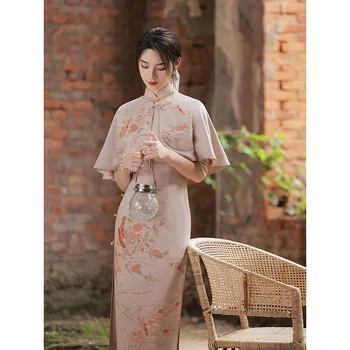 Kinų Stiliaus Cheongsam Pagerinti Dviejų dalių Suknelė Rudens Žiemos Naujas Retro Suede Elegantiškas Spausdinimo Skara Ir Nuogas Sijonai Qipao