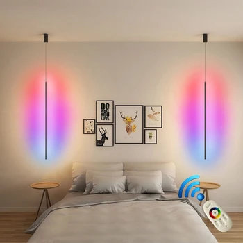 Linijos Juosta RGB LED Pakabukas Šviesos Modernus Minimalistinio Kabo Lempa Miegamojo Lovos Kambarį Šviestuvo Apdaila Blizgesio Rungtynių