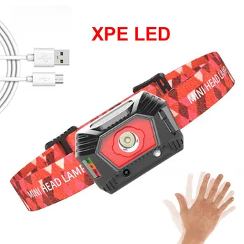 Mini Nešiojamas Žibintas XPE LED Judesio Jutiklis, Žibintų Built-in Baterijos Galvos Šviesos Lempa Veikia Fshing Dviračiu