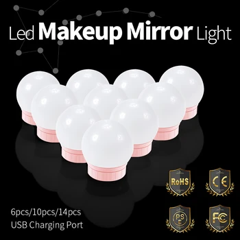 LED Makiažo Veidrodėliai Šviesos USB Pritemdomi Holivudo tualetinis staliukas Šviesos 2 6 10 14 Lemputes 12V Makiažas Lempos Padažu Badroom Veidrodis Lempos
