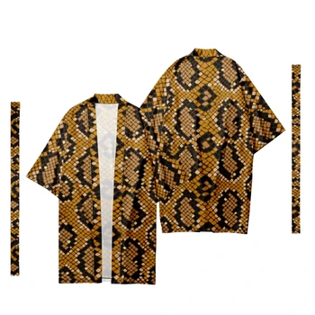 Vyriški Japonijos Ilgai Kimono Megztinis Vyrų Samurajus Kostiumo Kimono Tradicinių Gyvūnų Juostelės Kimono Marškinėliai Yukata Striukė 9