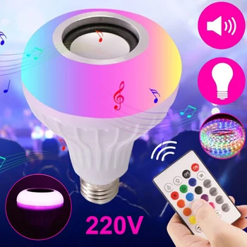 Mayitr 1pc 9W LED RGB Belaidės Smart Lemputės Šviesos Spalva Keičiasi E27 šviesos srautą galima reguliuoti Spalvų Muzikos Garsiakalbis+Nuotolinio valdymo pultelis