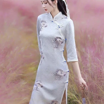2022 Retro Stiliaus Rudenį Temperamentas Pagerėjo Cheongsam Elegantiškas, Jaunų Naujas Kasdien Kinų Stiliaus Kasdien Padalinta Qipao Suknelė