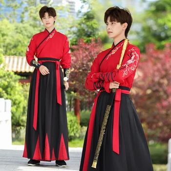 Kinijos nacionalinės vėjo senovės raudona ilgomis rankovėmis vyriški dragon hanfu cosplay kostiumai, dideli kodas ninja warrior knight kung fu kostiumas