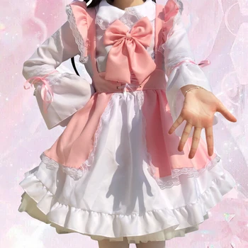 Japonijos Lolita Kambarinės Apranga Moterims Anime ilgomis Rankovėmis Lolita Suknelė Cute Rožinė Tarnaitė Cosplay Kostiumai, Prijuostė Suknelės, Drabužiai S-4XL
