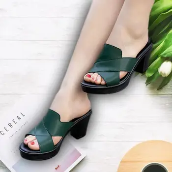 Ponios sandalai, Šlepetės Moterims Prabangos Prekės Vasaros Naują Stambusis Kulno Sexy Sandalai Aukštakulniai moteriški Bateliai moteriški Sandalai Žalia